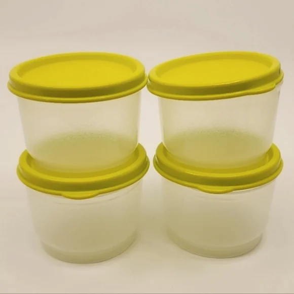 Tupperware Snack Cups set of 4 x 4oz Clear Containers with Yellow or White Seals - Picture 7 of 16